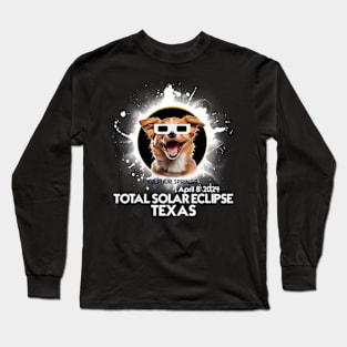 Total Solar Eclipse 2024 Sulphur Springs Texas Eclipse Dog Long Sleeve T-Shirt